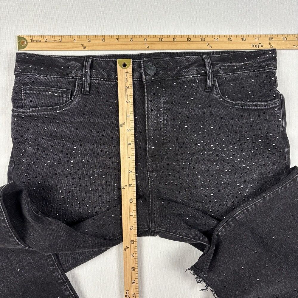 Kut from the Kloth Meg Fab Ab Jeans Womens 12 Black Rhinestone Wide Leg Raw Hem - Picture 15 of 16